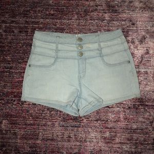 High waisted washed out denim shorts